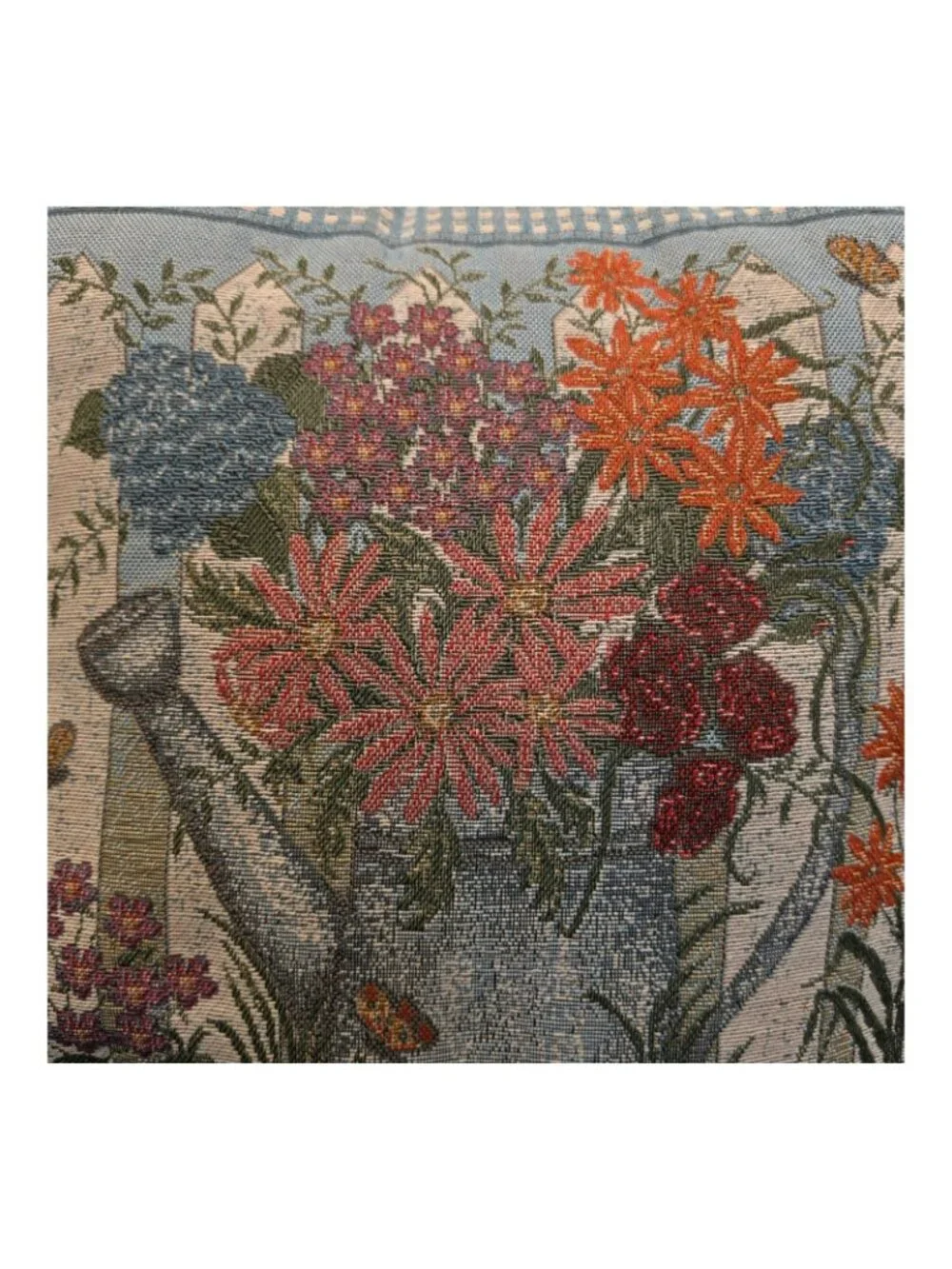 Decorative Floral Watering Can Tapestry Throw Pillow Gingham Border 16